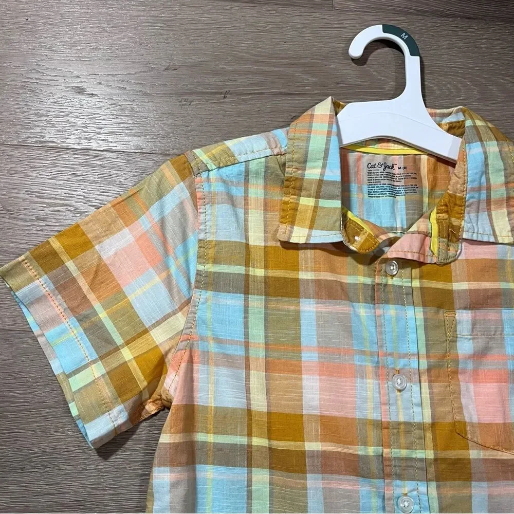 Cat & Jack Kids Plaid Button Down Shirt Easter Blue Yellow M / 8